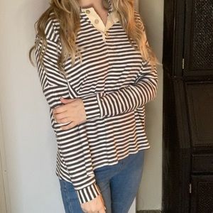 Blue and White Striped Long Sleeve T-shirt